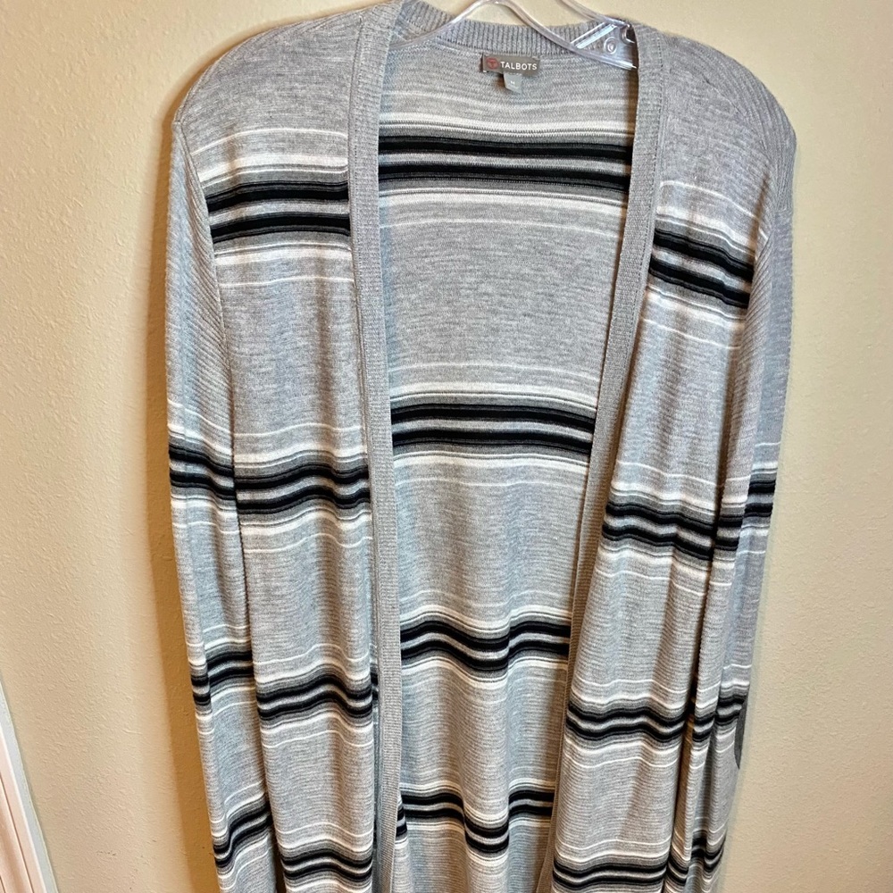 Talbots striped sweater gray and black